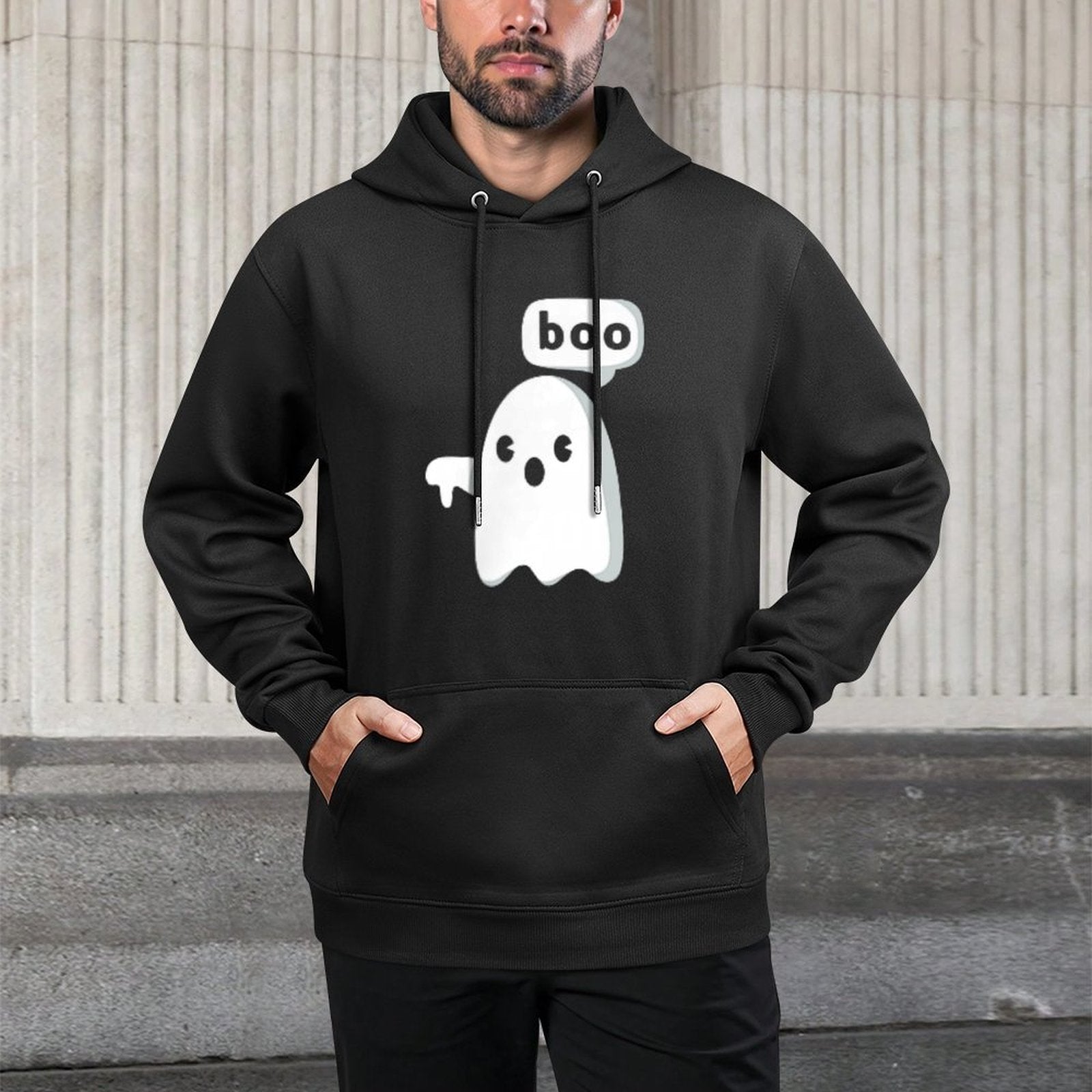 Thumbs Down Ghost Screaming Boo Disapproval Ghost Halloween Adjustable Hood Hoodie