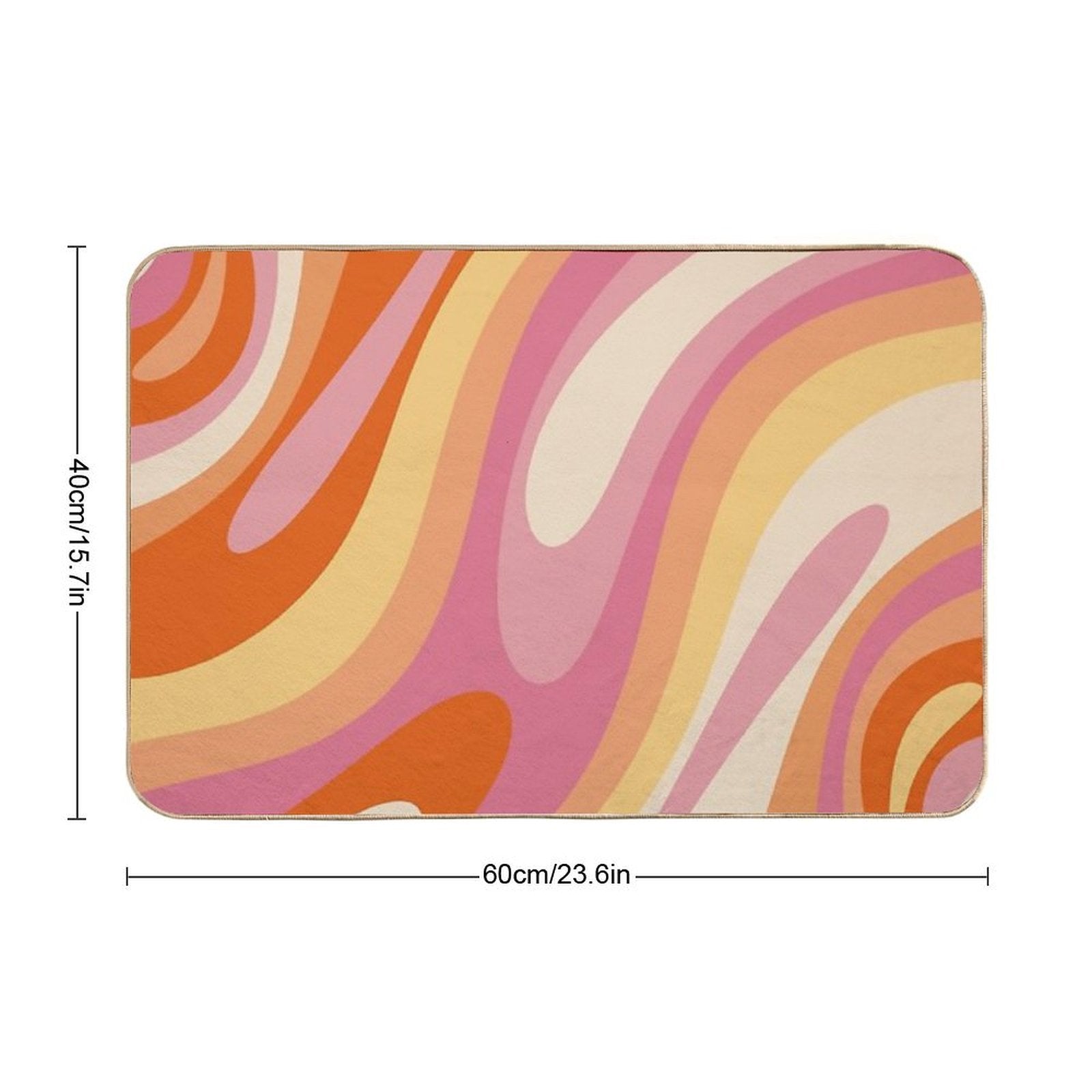 Wavy Loops Retro Abstract Pattern in Retro Orange Yellow Thulian Pink Cream  Easy To Clean Bath Mat