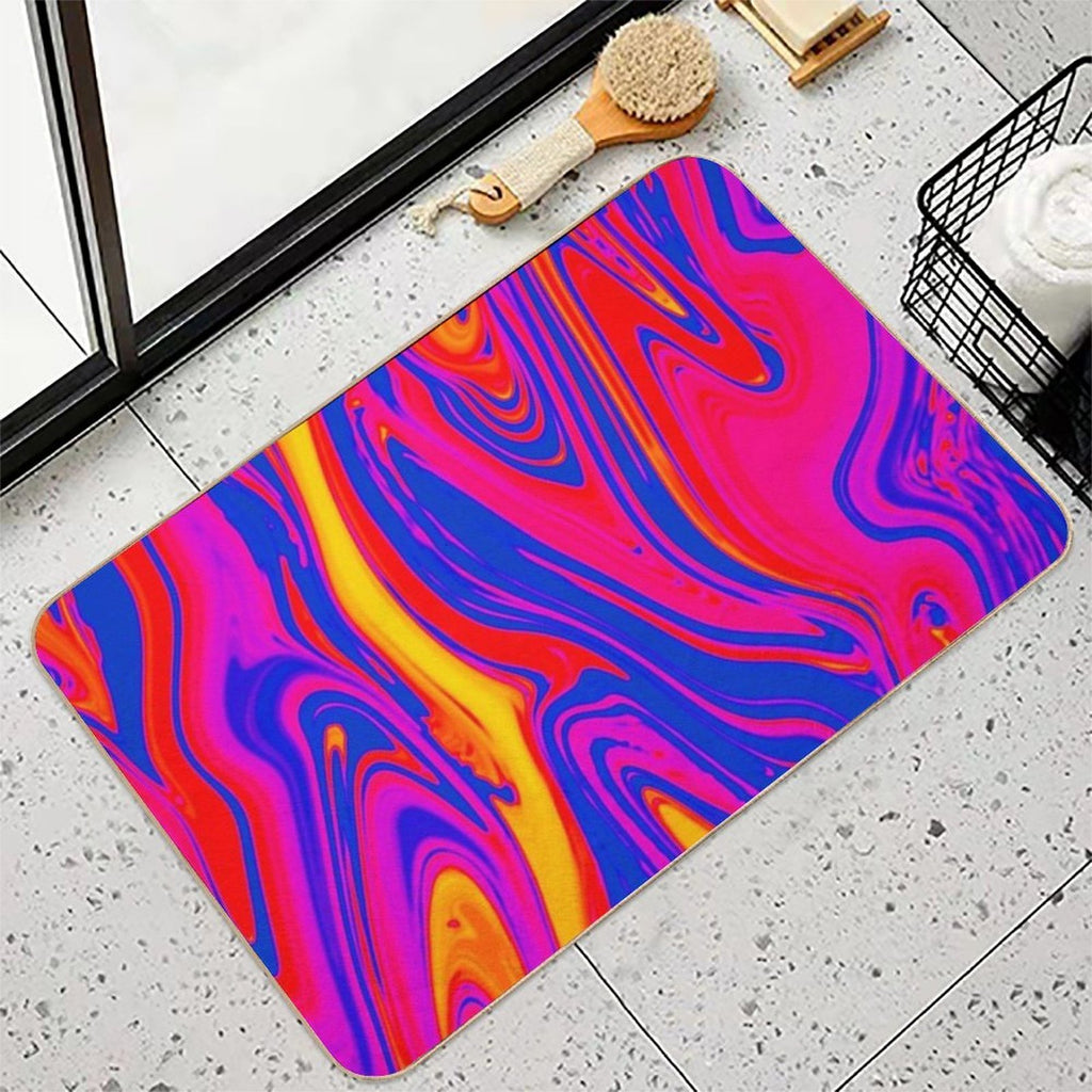 Psychedelic Liquid Marble Swirls  Fade-Resistant Bath Mat