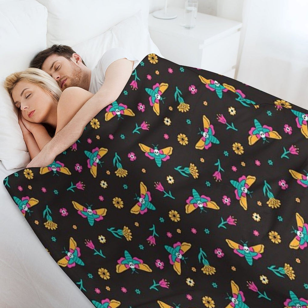 Death's Head Butterflies And Flowers Multi-functional Throw Blanket