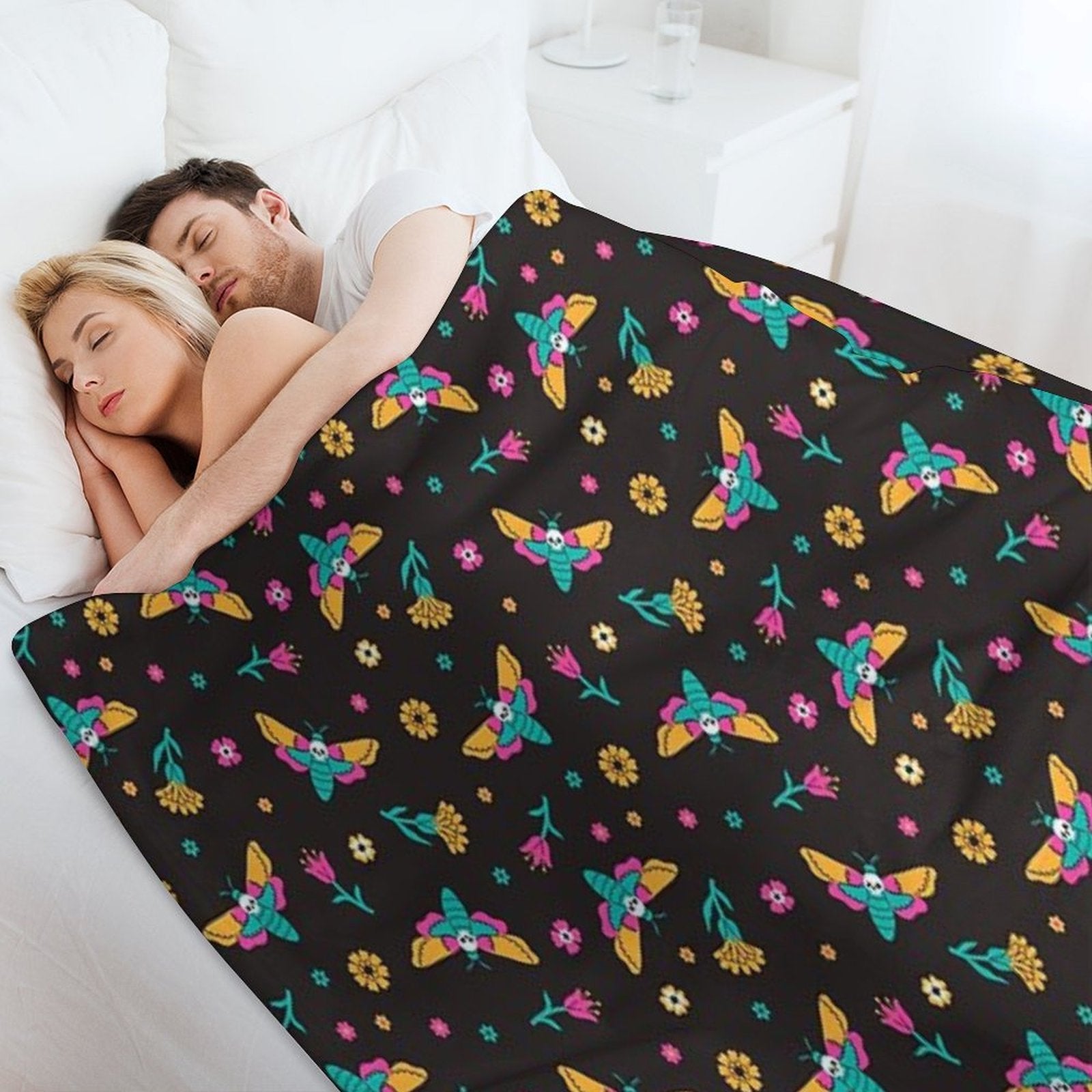 Death's Head Butterflies And Flowers Multi-functional Throw Blanket
