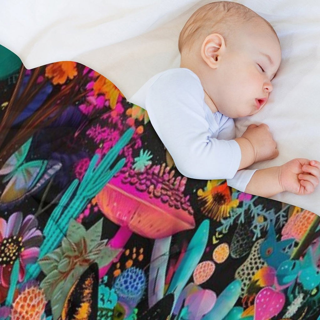 Vibrant Coyote Collage Art in A Botanical Wonderland Versatility Throw Blanket