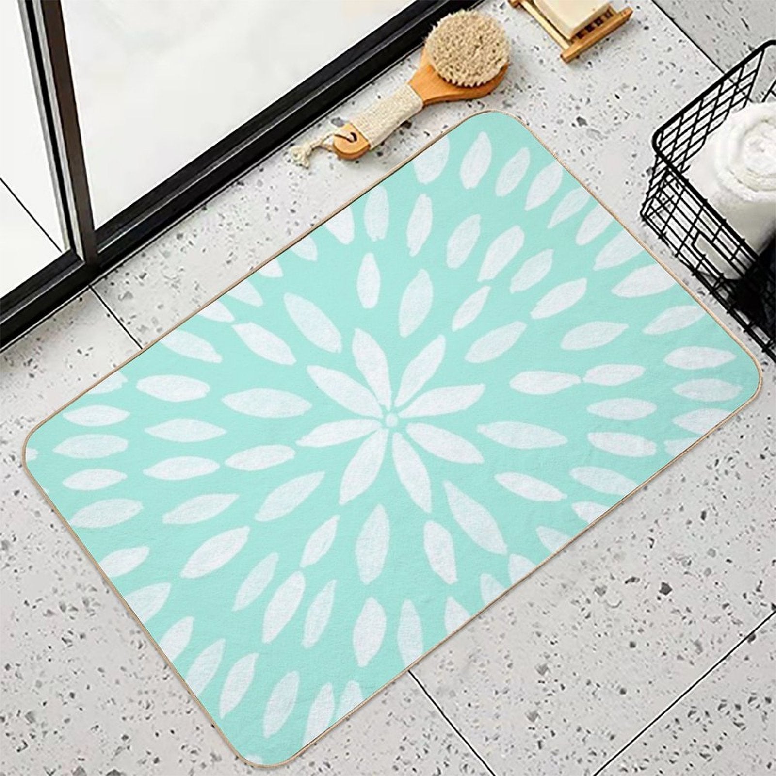 Mandala Flower #9 #mint #drawing #decor #art Durable Bath Mat