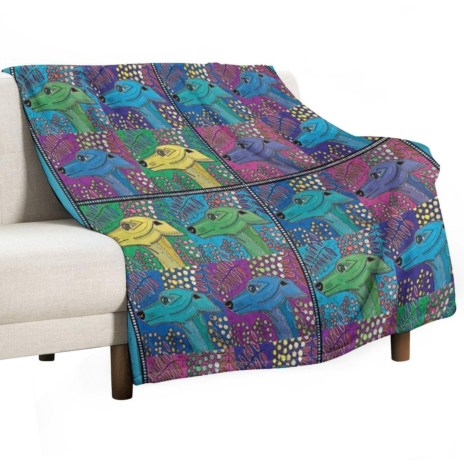 FUNKY WHIPPET PATCHWORK Multi-functional Throw Blanket