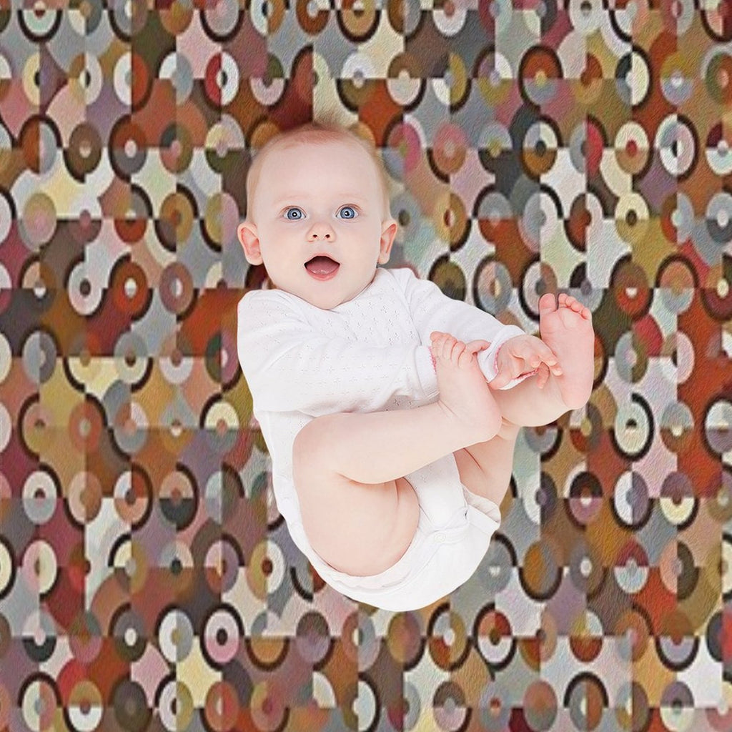 Circle Pattern in Soft Shades of Brown, Cream & Gold Sustainable Throw Blanket