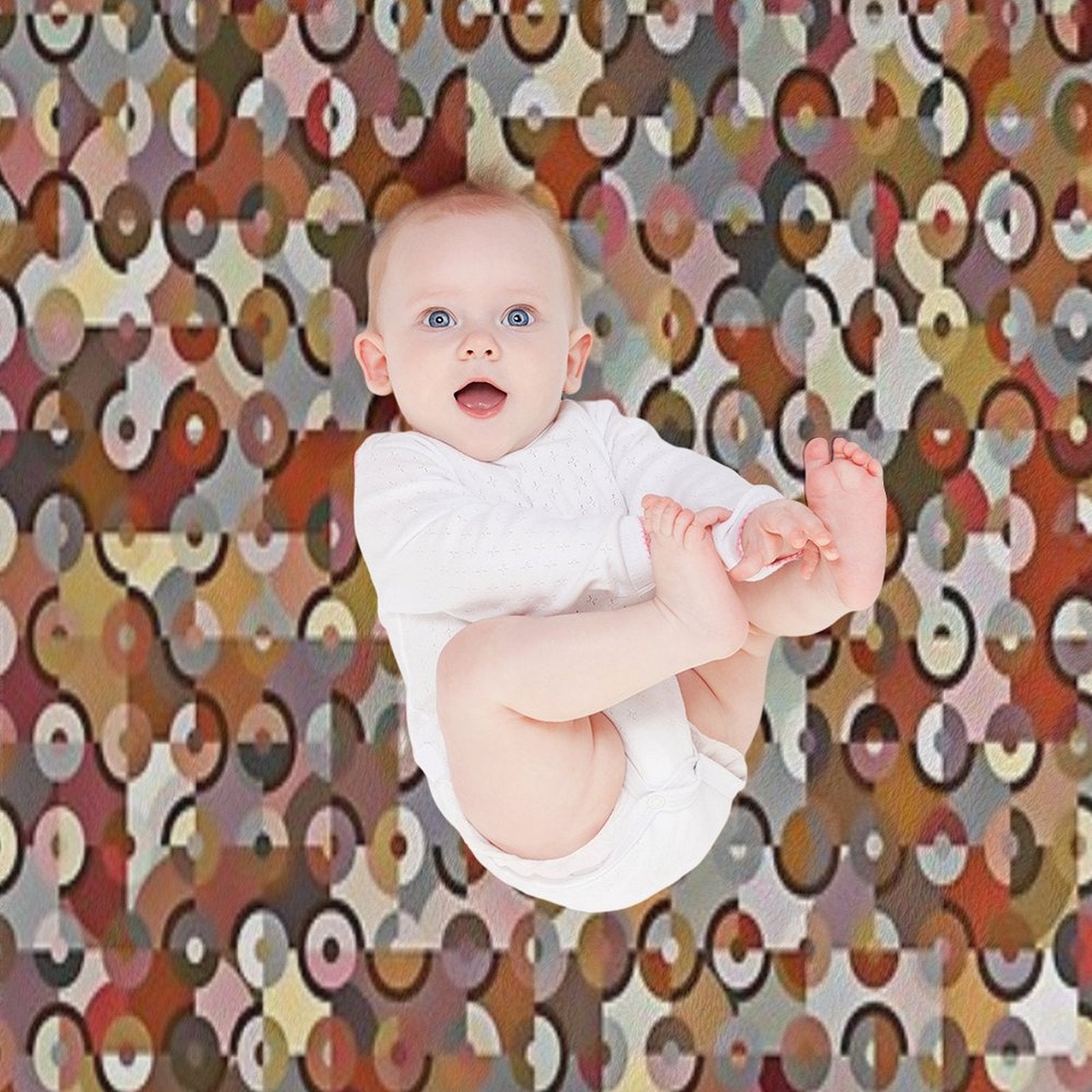 Circle Pattern in Soft Shades of Brown, Cream & Gold Sustainable Throw Blanket