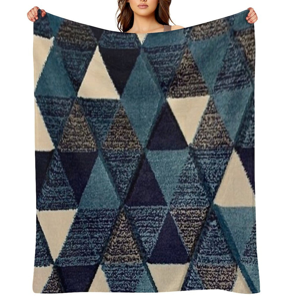 Navy Blue And Gray Bohemian Geometric Triangle Pattern Comfort Throw Blanket