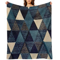Navy Blue And Gray Bohemian Geometric Triangle Pattern Comfort Throw Blanket