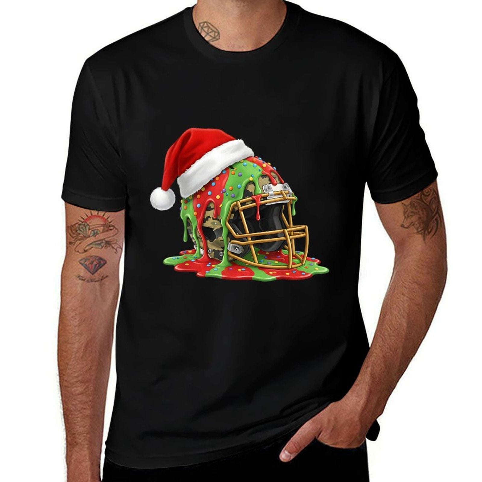 Christmas Football Drip Boys Ice Cream Drip Camo Santa Xmas  Trendy Pattern T-Shirt