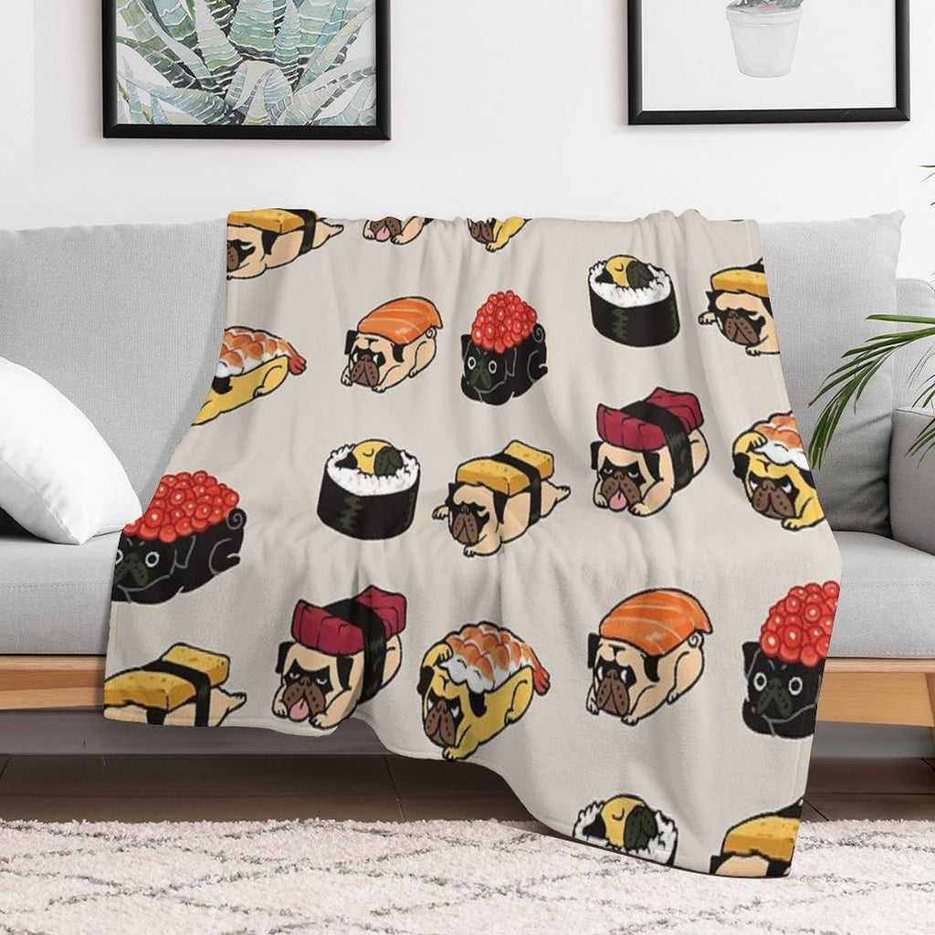 Sushi Pug Machine-washable Throw Blanket