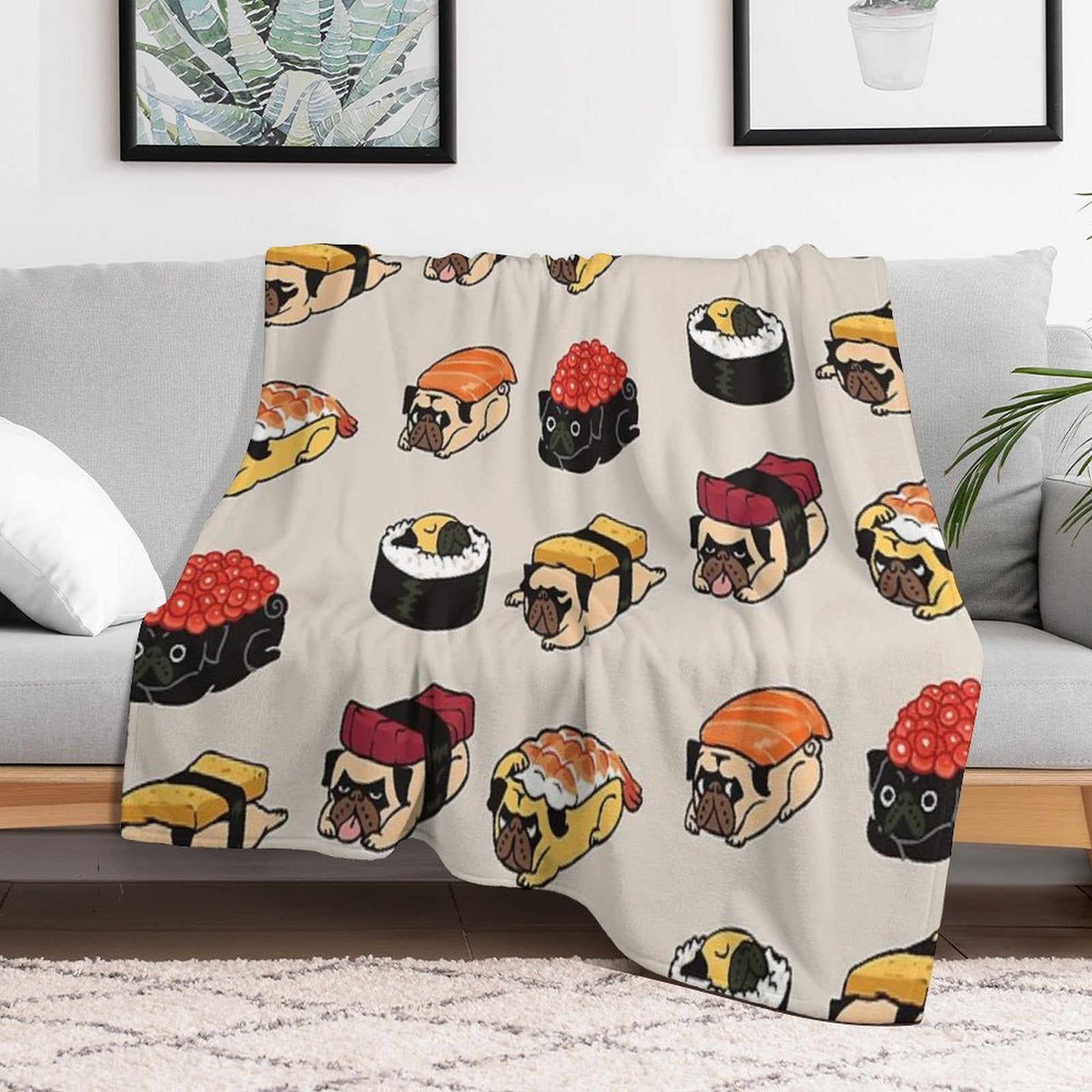 Sushi Pug Machine-washable Throw Blanket