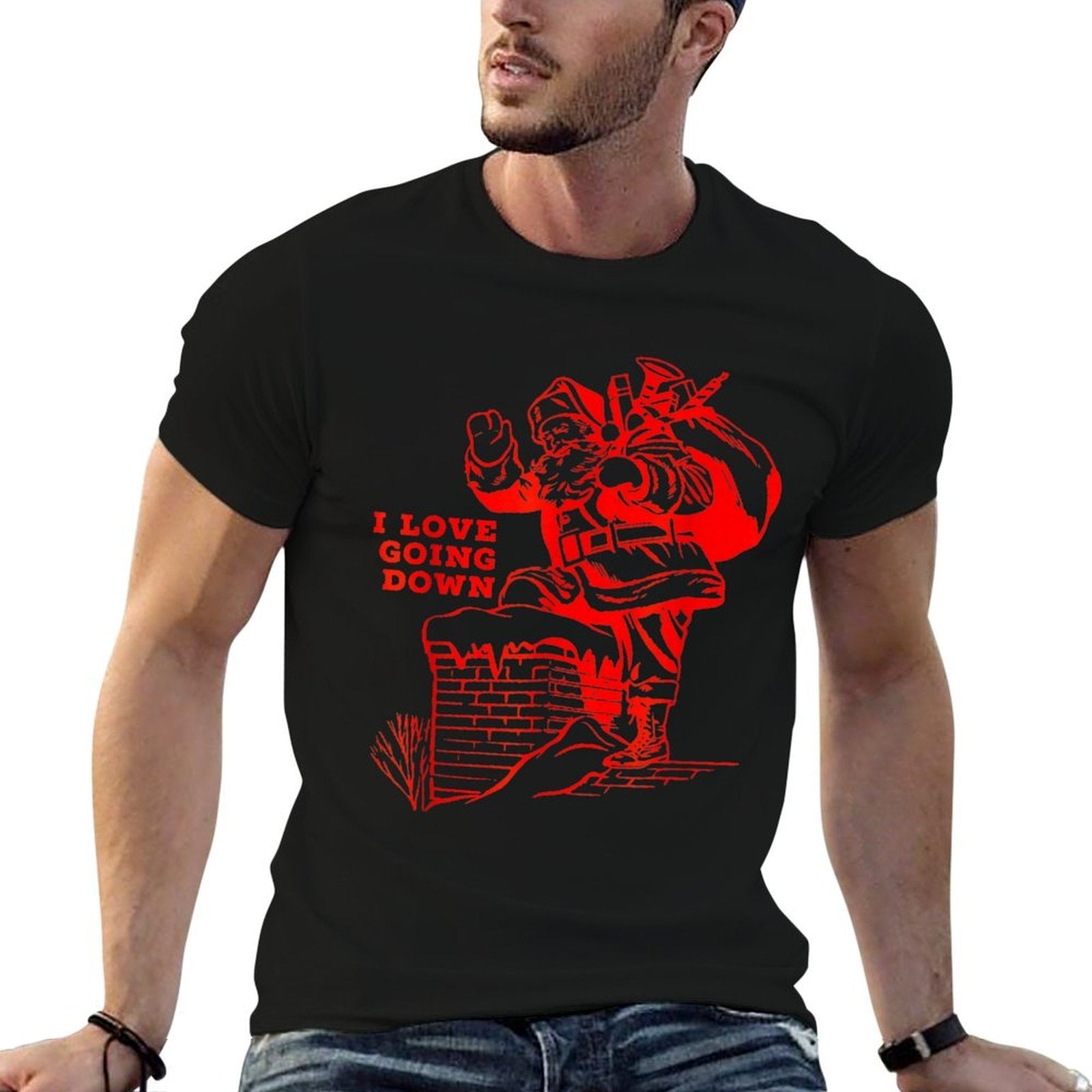 Inappropriate Christmas FUNNY Santa Claus I LOVE GOING DOWN  Rolled Sleeves T-Shirt