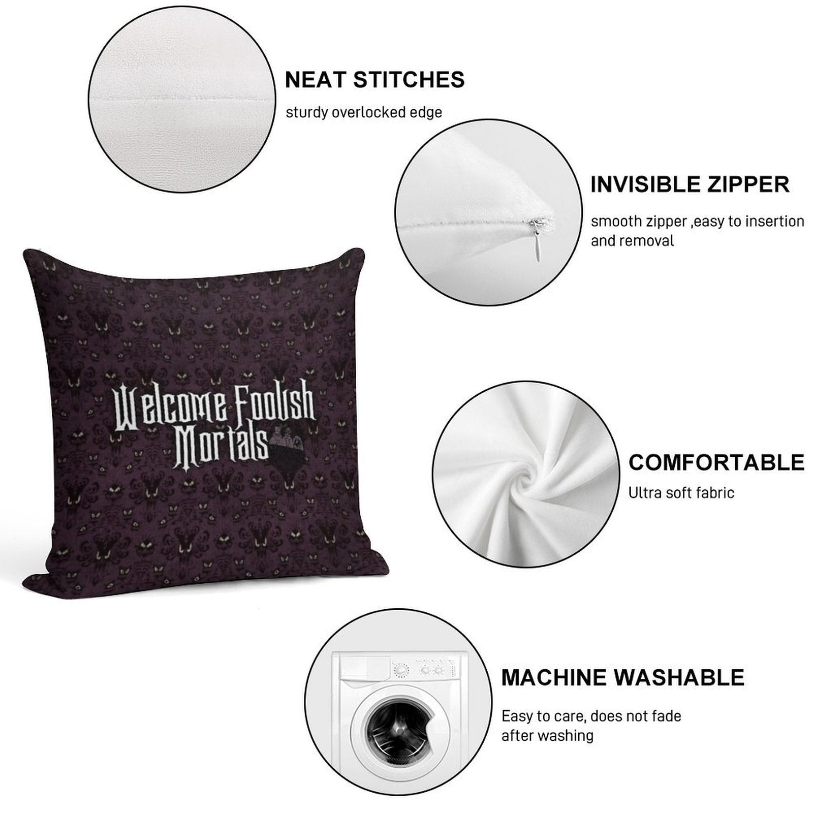 Welcome Foolish Mortals Soft Style Accent Throw Pillow