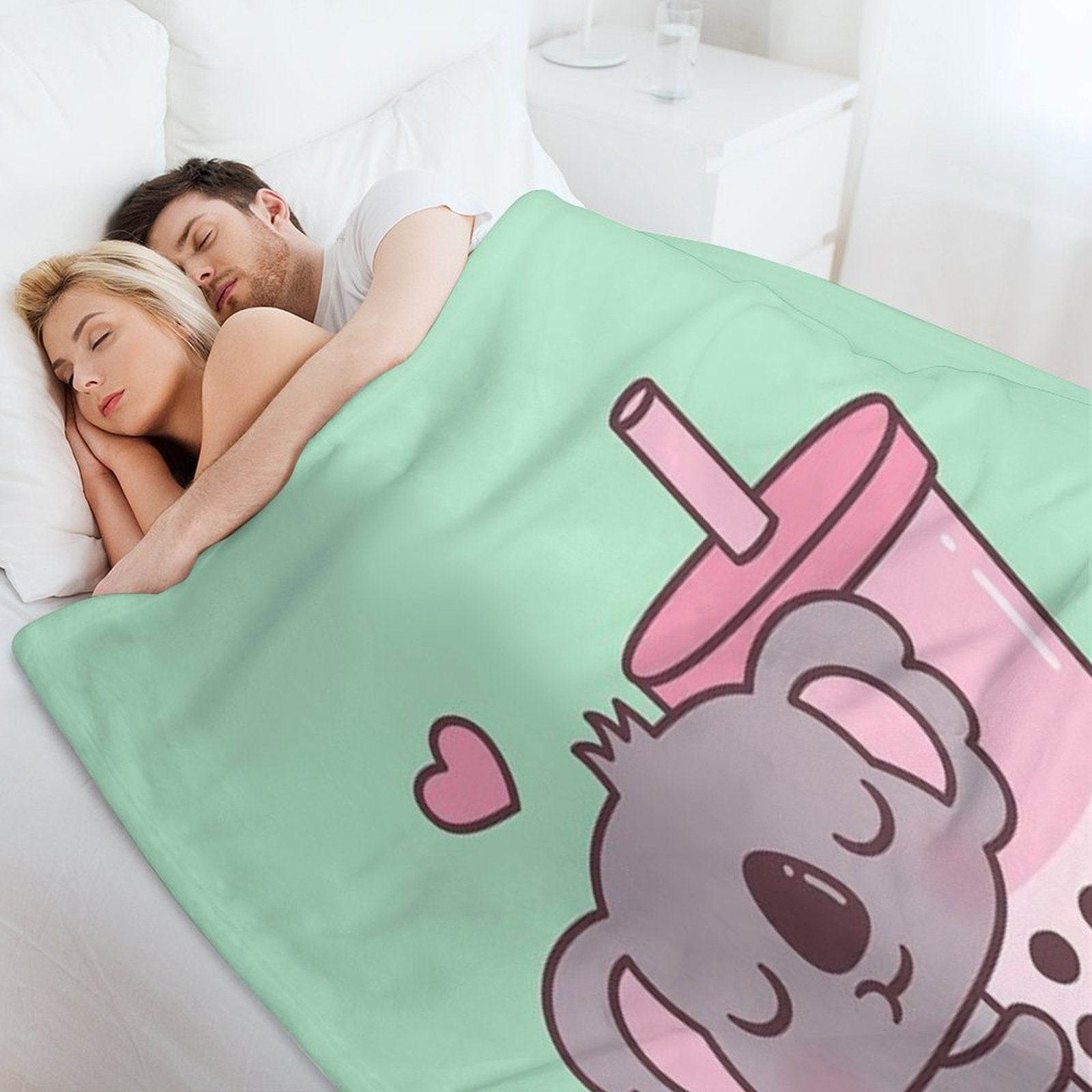 Cute Koala Loves Strawberry Bubble Tea Sustainable Throw Blanket