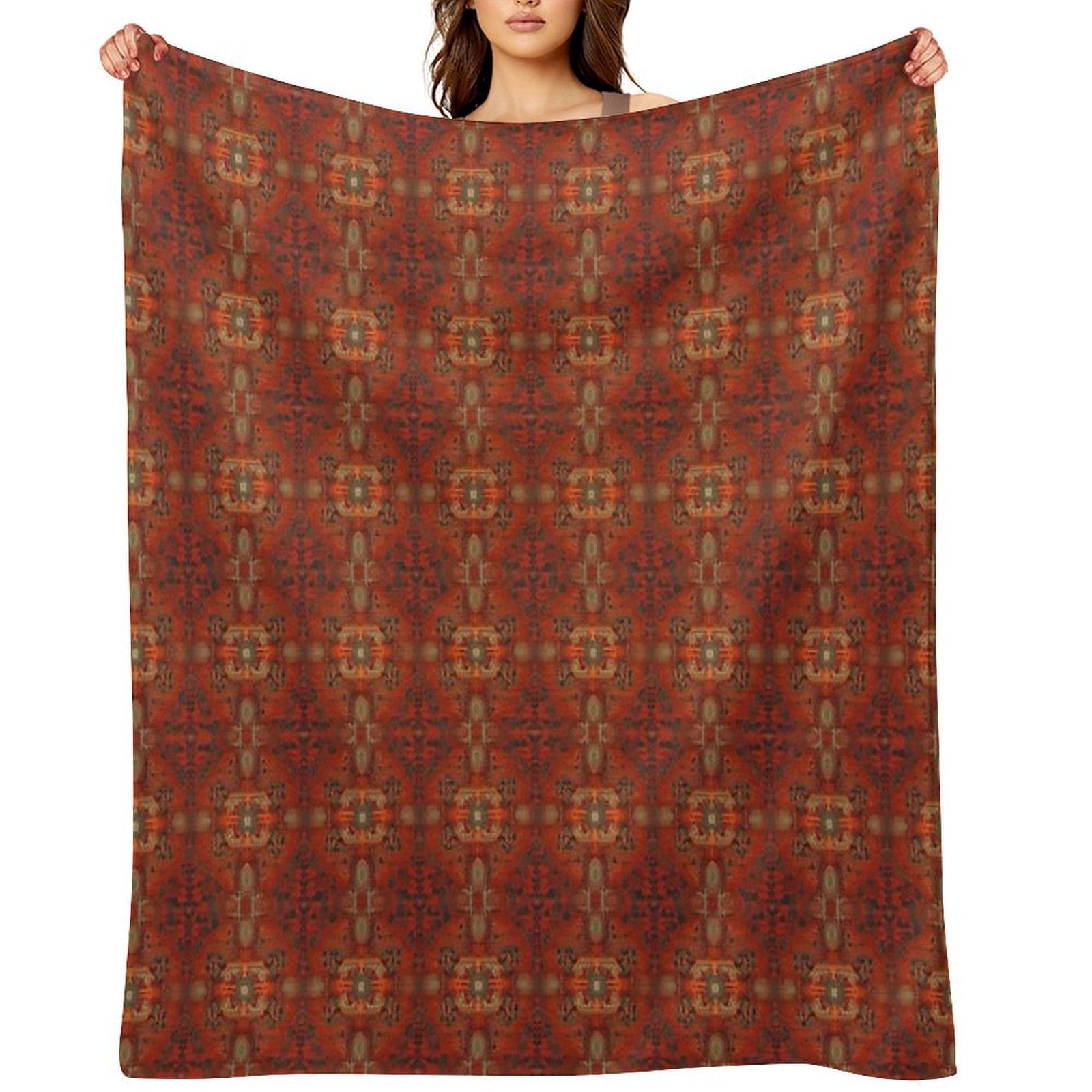 Summery Modern Design Reminiscent of The Style of Persian Carpet Patterns Lightweight Throw Blanket