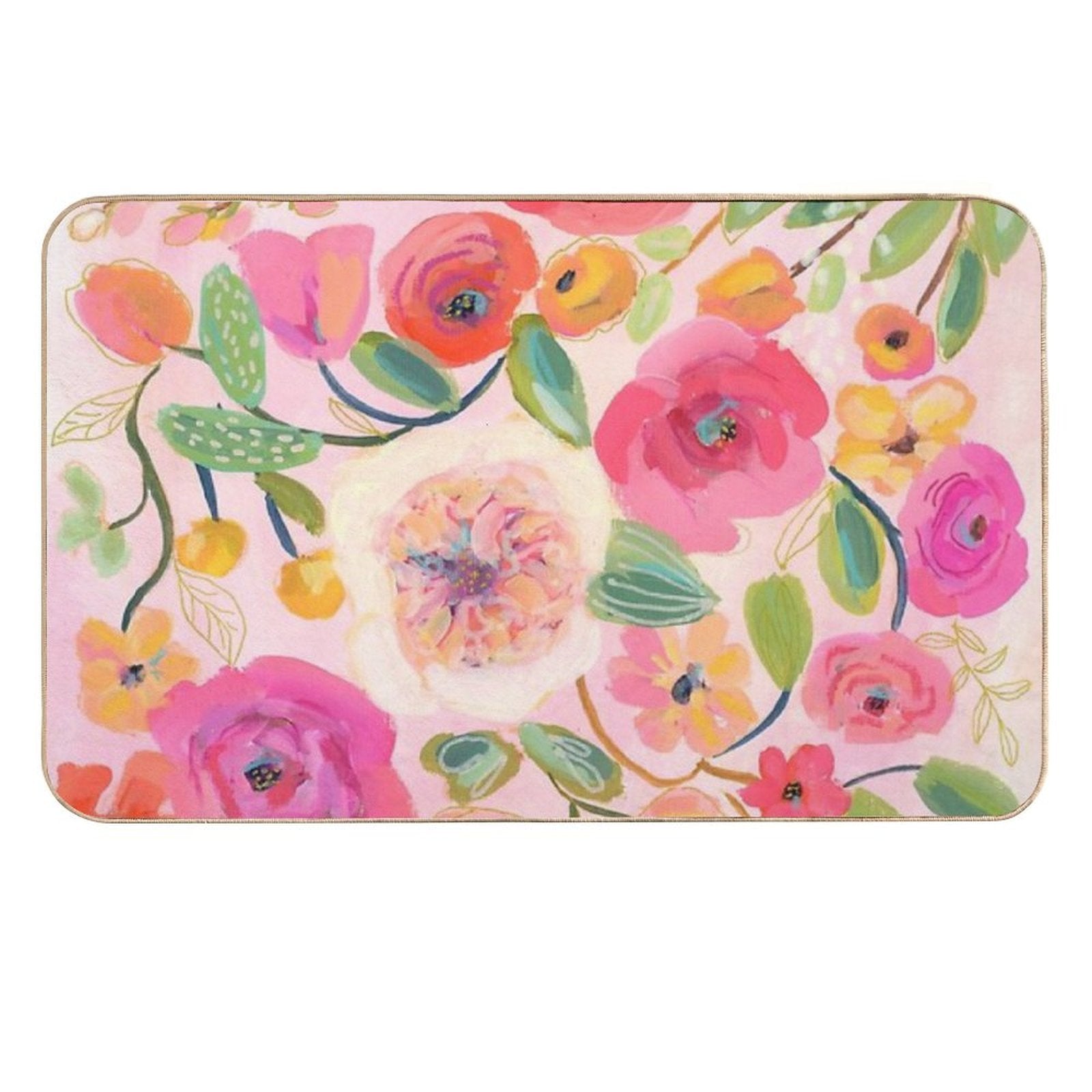 Pink Floral Art Print  Slip-Resistant Bath Mat