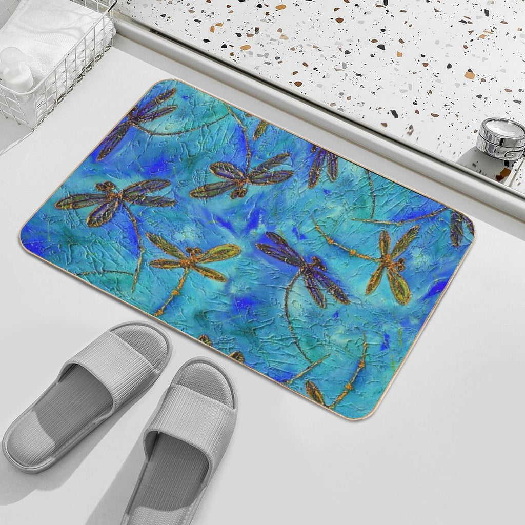 Dragonfly Dance Blue Gold Durable Bath Mat