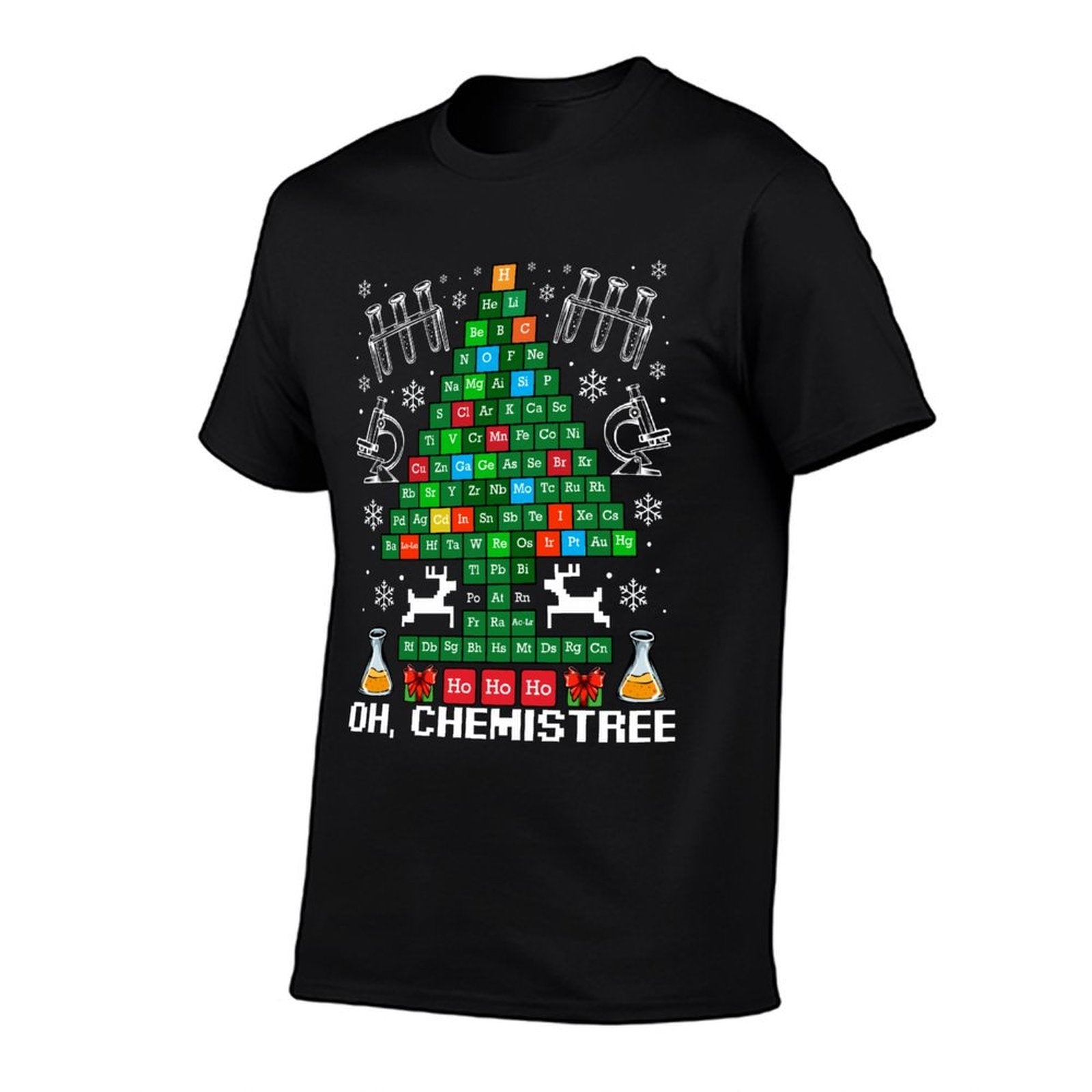 Oh Chemistree Christmas Tree Chemistry Science Funny  Ribbed Collar T-Shirt