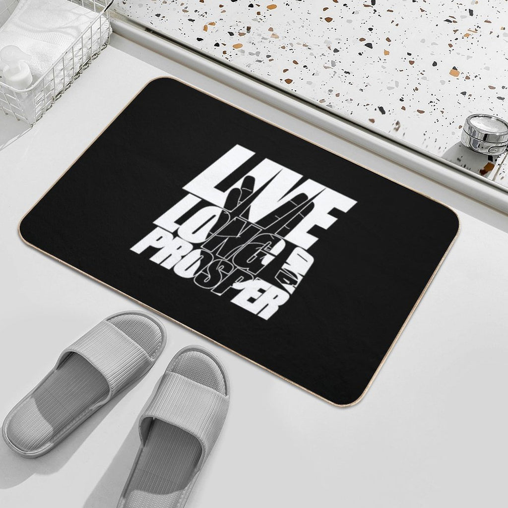 LIVE LONG AND PROSPER Star Trek ™ Quote Meme Slogan with Silhouette of The Vulkan Gruss  Long-Lasting Bath Mat