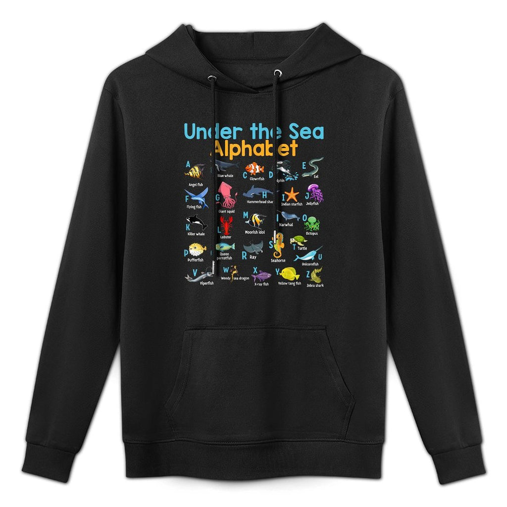 ABC Animals Under Water A-Z Types of Sea Animals Alphabet Durable Construction Hoodie