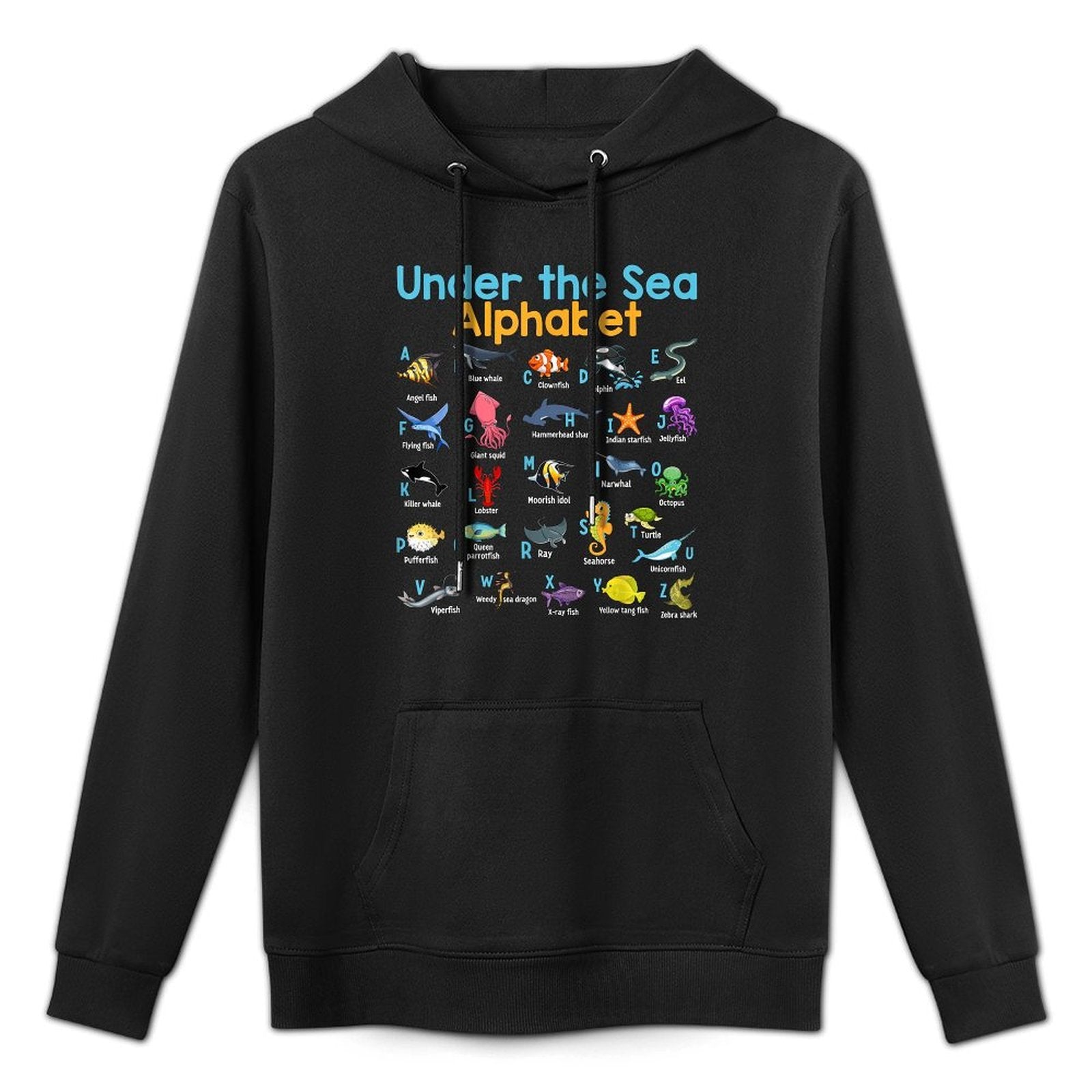 ABC Animals Under Water A-Z Types of Sea Animals Alphabet Durable Construction Hoodie