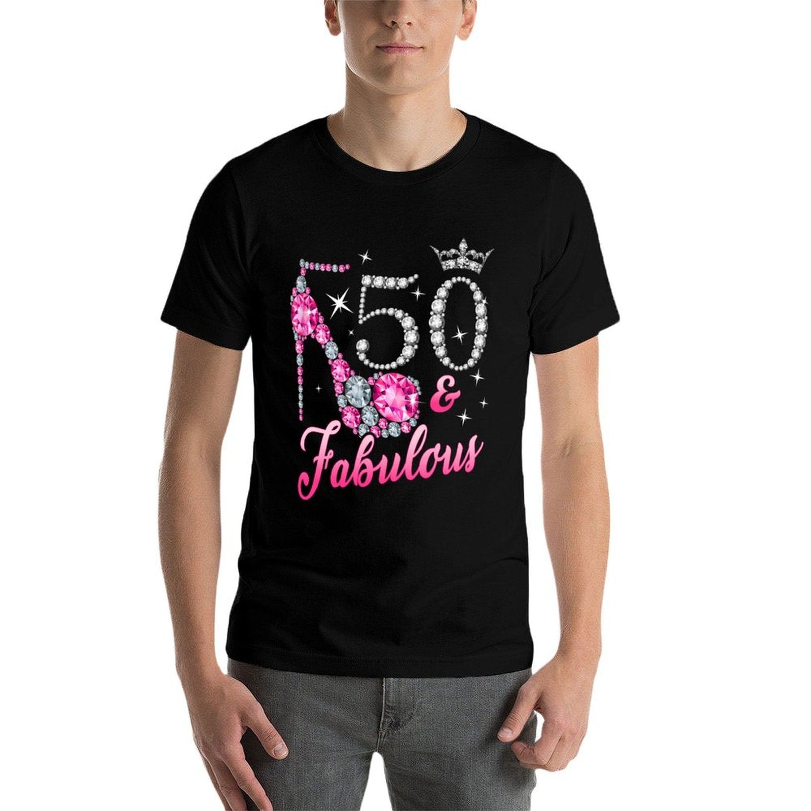 50 Fabulous 50th Birthday Women Girl Queen Crown High Heel  Heathered Texture T-Shirt