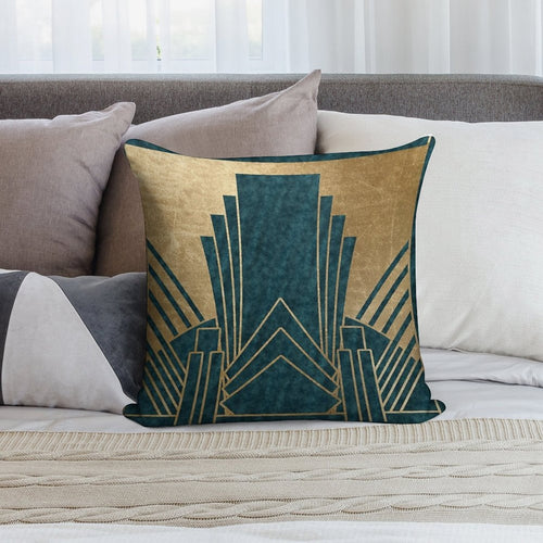 Art Deco Glamour - Teal And Gold Soft Washable Throw Pillow