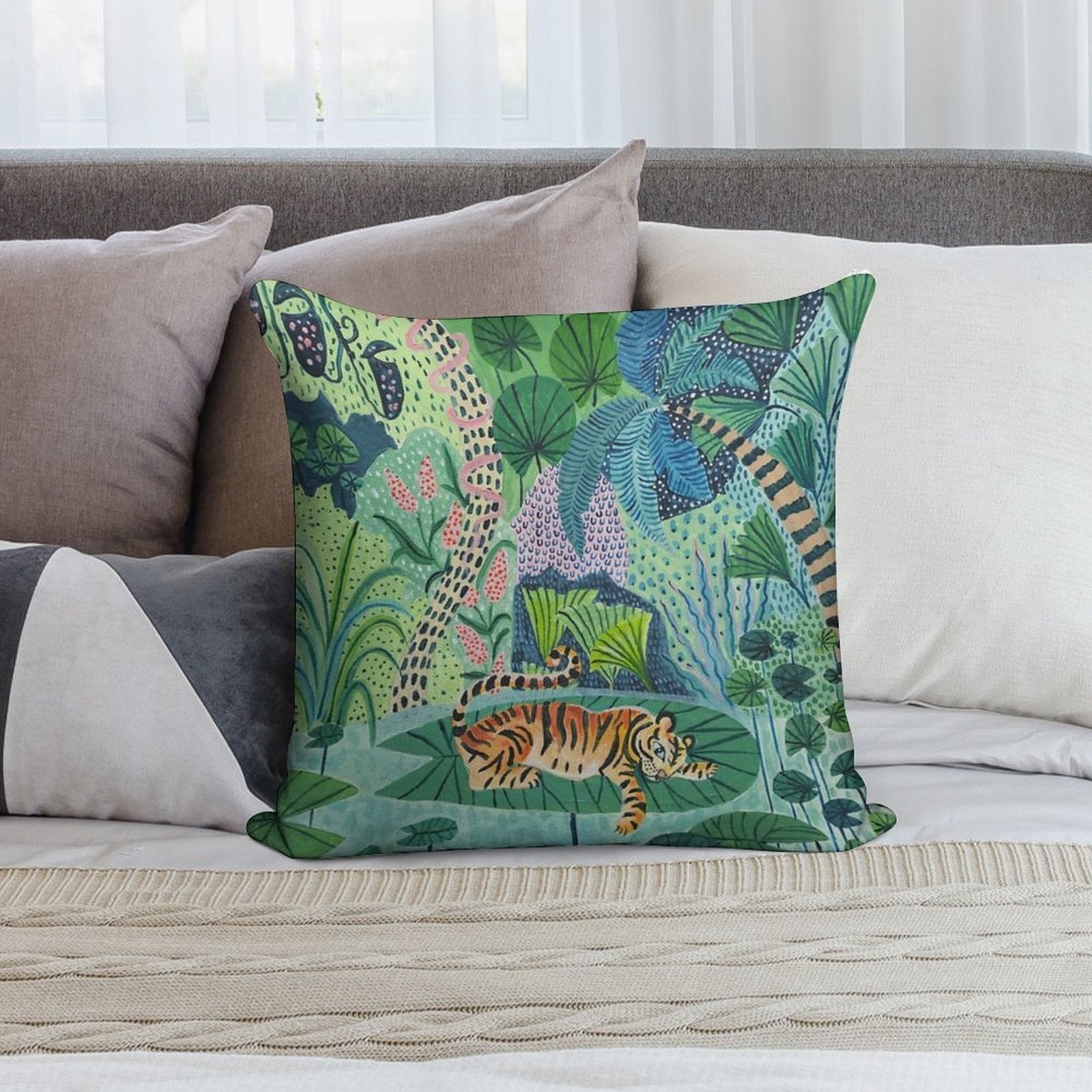 Jungle Tiger Soft Shrink-Resistant Throw Pillow