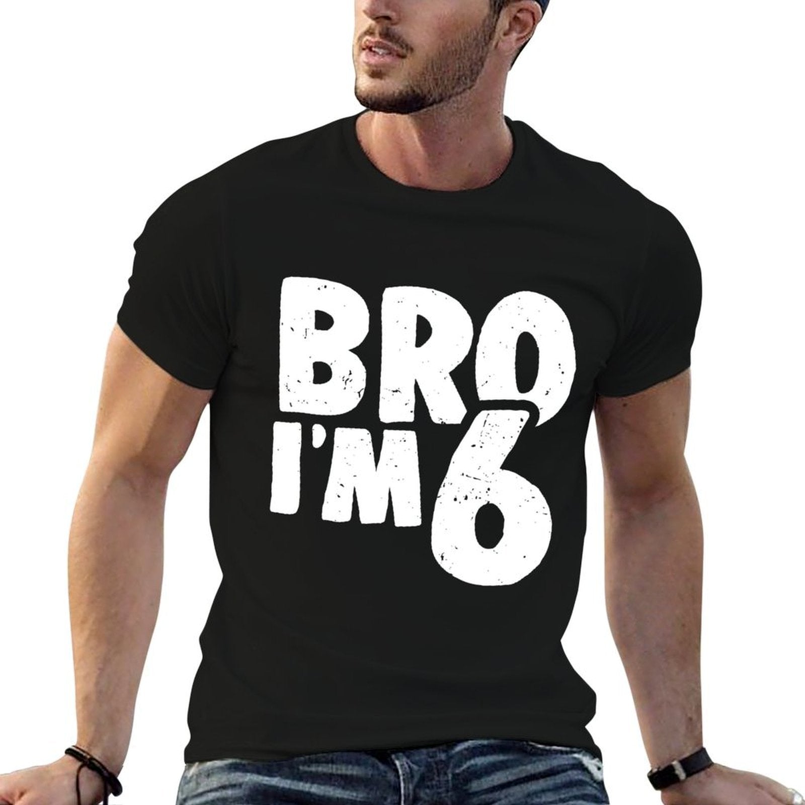 Kids Cute 6th Birthday Boy Bro I'm 6 Year Old Six Sixth  Summer-ready Fabric T-Shirt