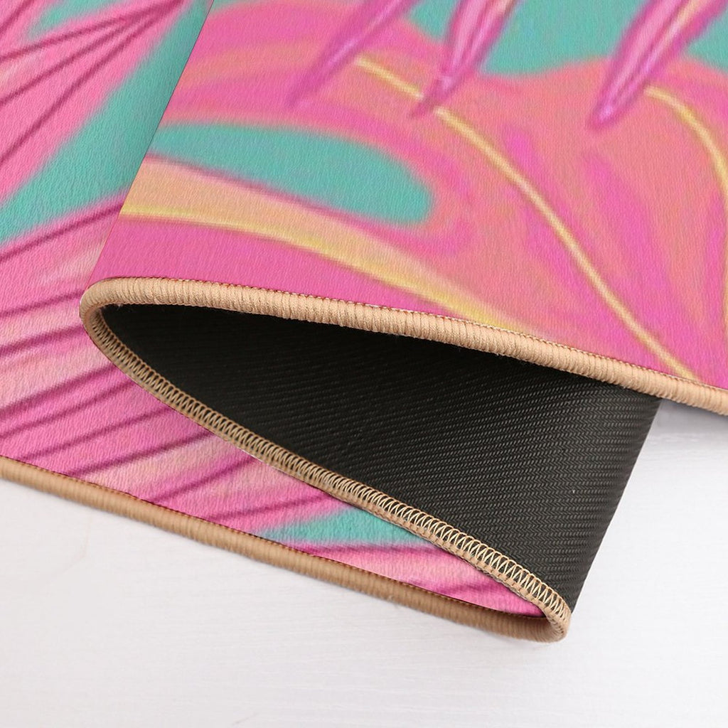 Tropical Leaves in Pink And Turquoise  High-Traffic Bath Mat