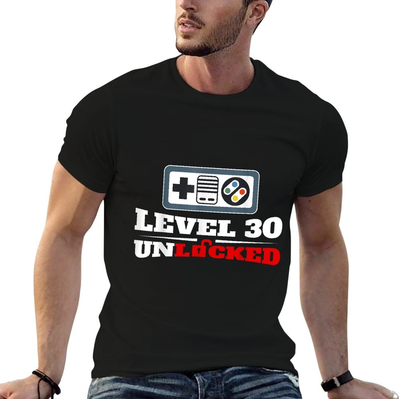 Level 30 Unlocked Gamer 30th Birthday for Men  High-quality Stitching T-Shirt