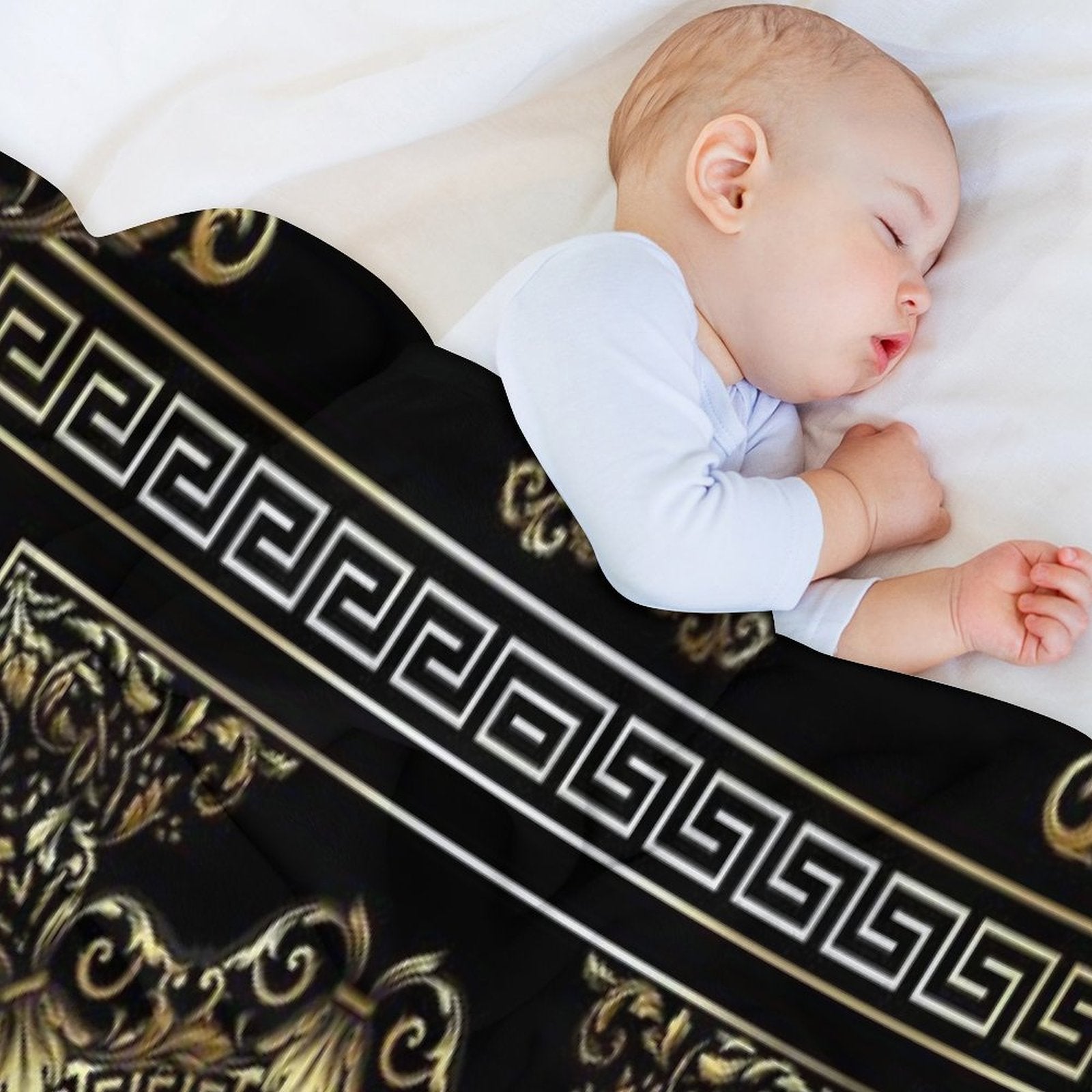 Ornate Baroque Black And Gold Greek Key Border Quick-dry Throw Blanket