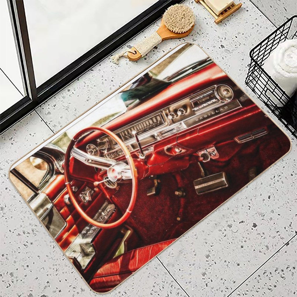 Classic Cadillac Interior. Red. Durable Bath Mat