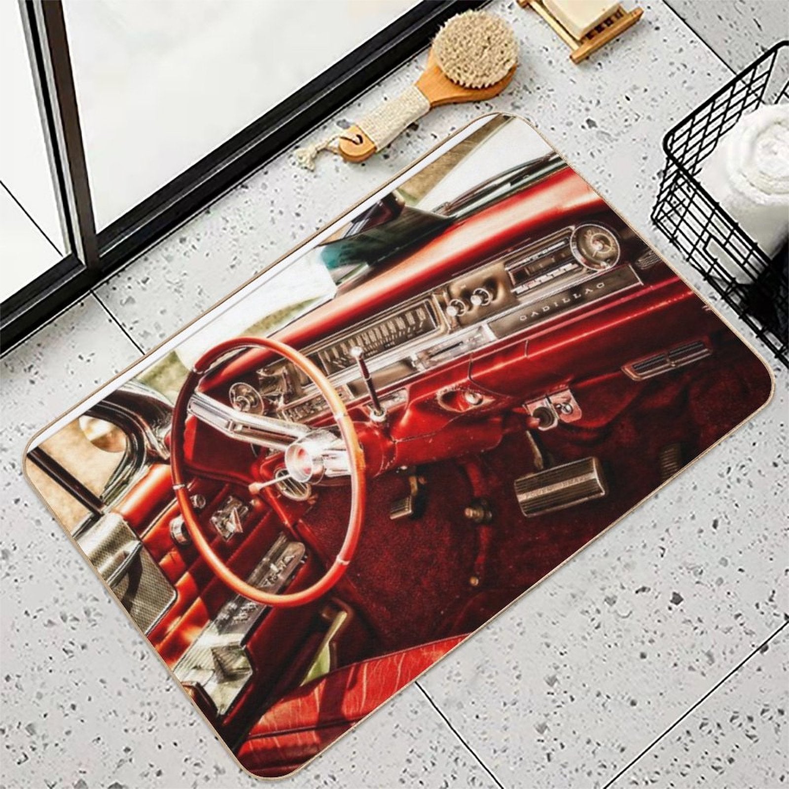 Classic Cadillac Interior. Red. Durable Bath Mat