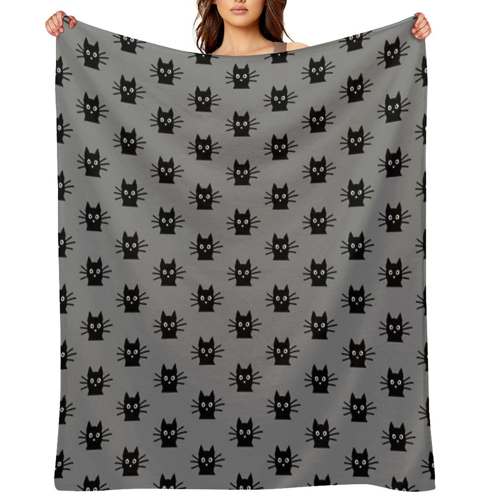 Black Cat Face Easy Care Throw Blanket