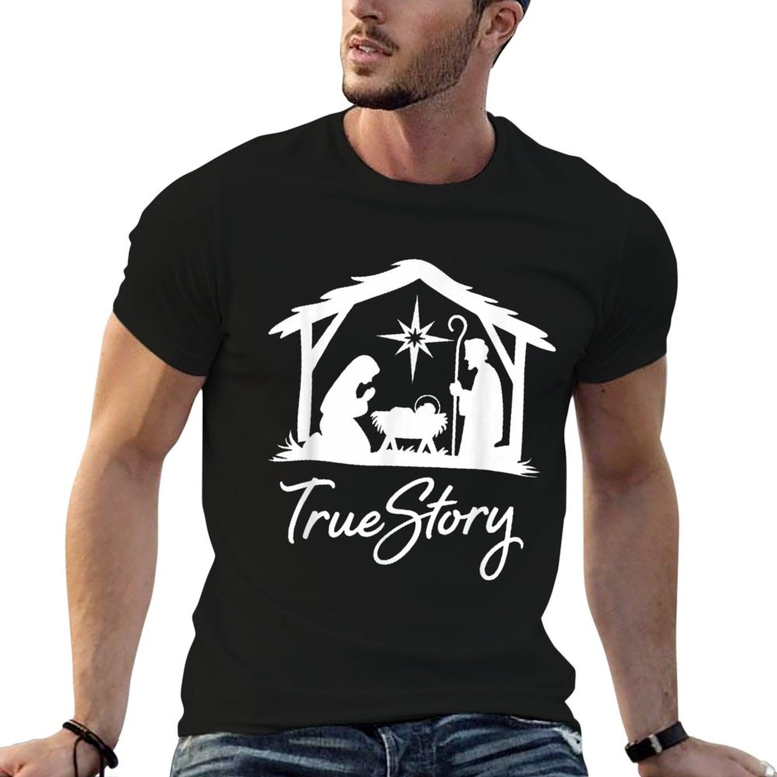 True Story Nativity Christmas Baby Christ Jesus Catholic  Tagless Design T-Shirt