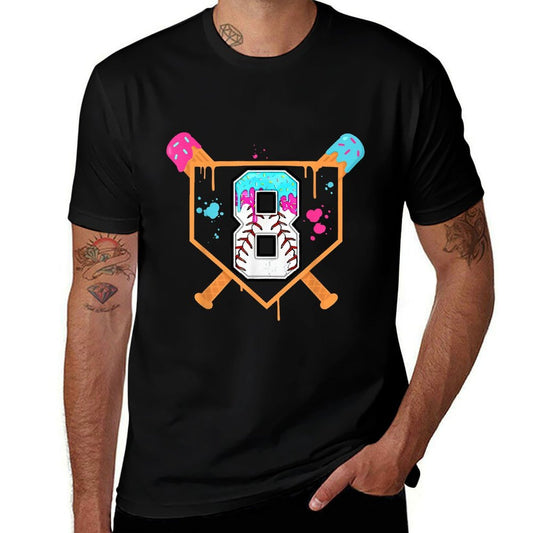 Baseball 8th Birthday Ice Cream Drip 8 Year Old Birthday Boy  Summer-ready Fabric T-Shirt