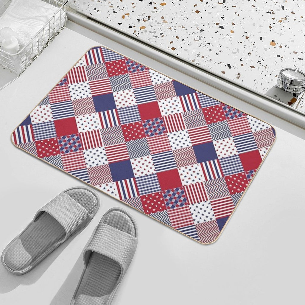 USA Americana Diagonal Red White & Blue Quilt  Versatile Bath Mat