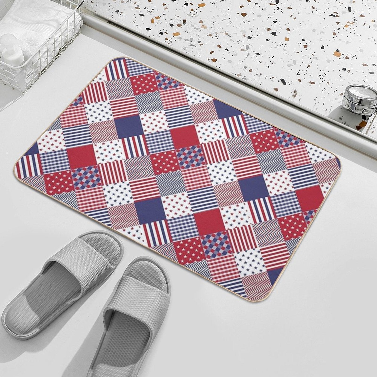 USA Americana Diagonal Red White & Blue Quilt  Versatile Bath Mat
