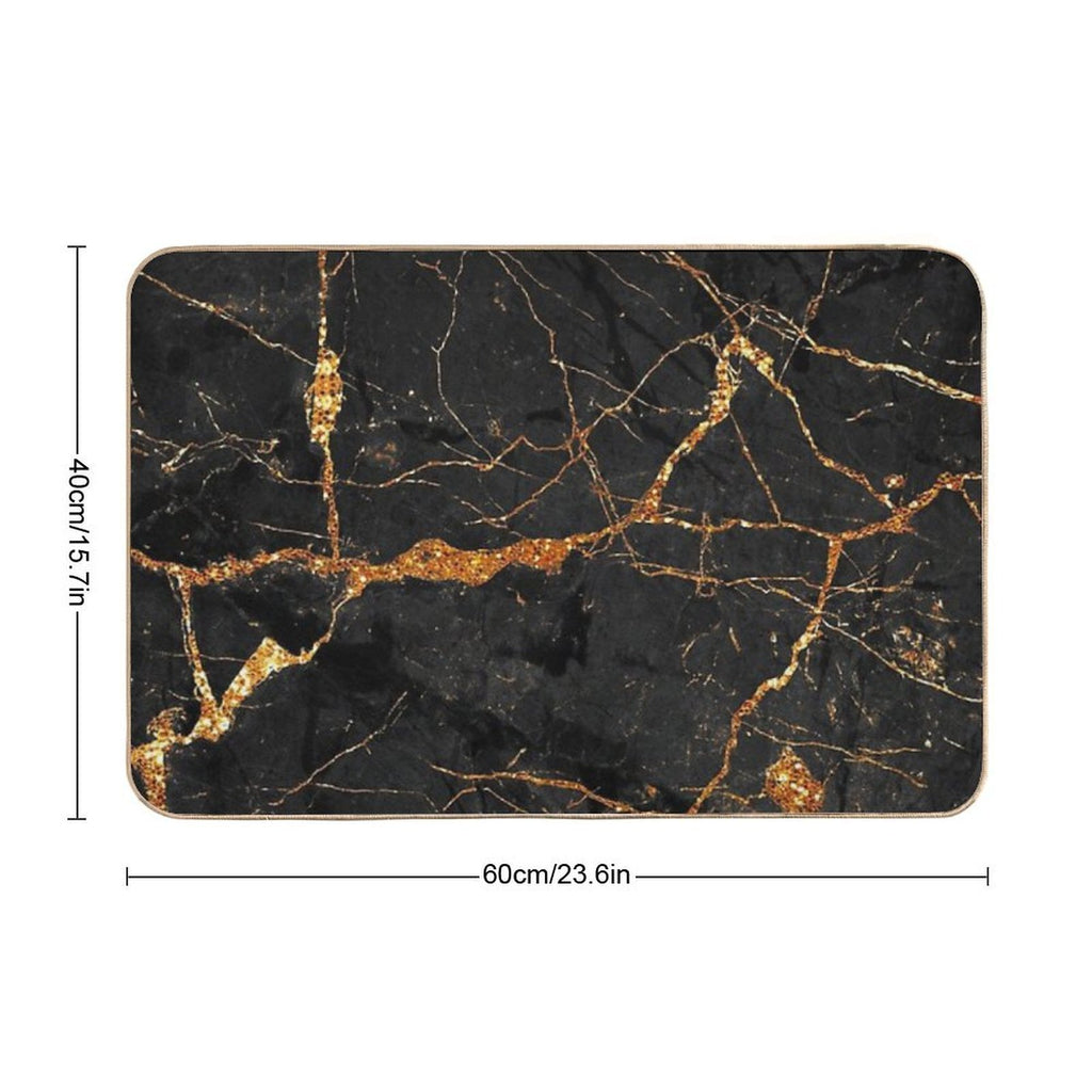 Faux Black Marble with Gold Glitter Veins Durable Bath Mat