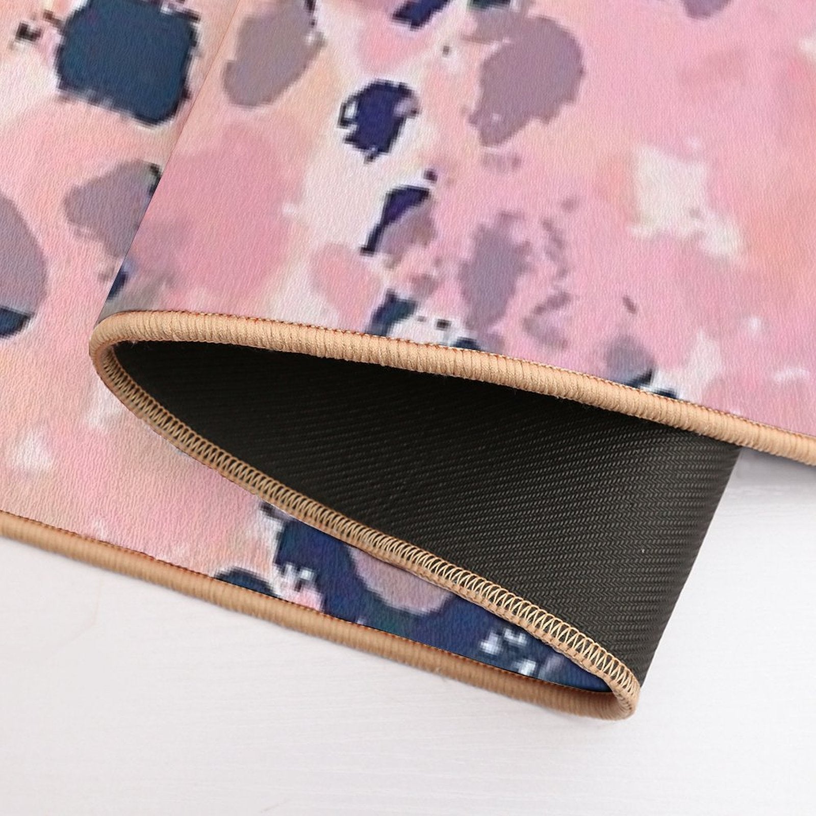Smudgy Painted Abstract Pattern in Navy Blue, Pink, Taupe, And Blush  Eco-Friendly Bath Mat