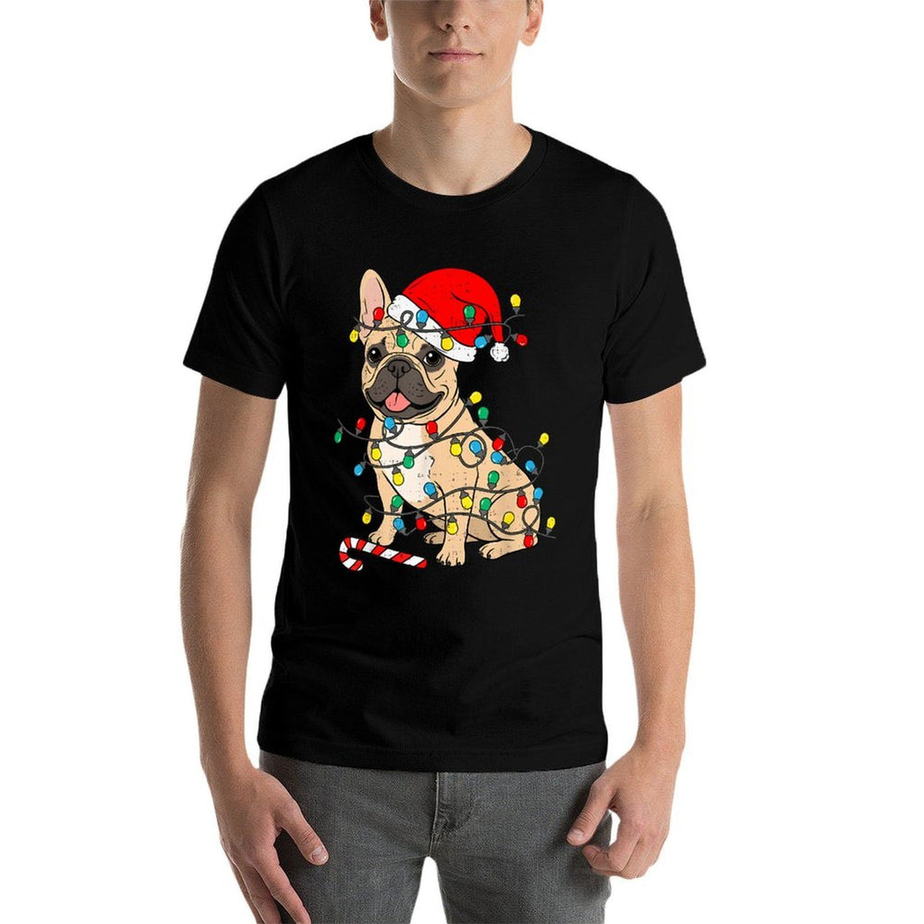 French Bulldog Dog Christmas Lights Santa Xmas Pet Dog Lover  Rolled Sleeves T-Shirt