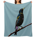 Modern Starling on Branch Pop Art Illlustration Multi-functional Throw Blanket