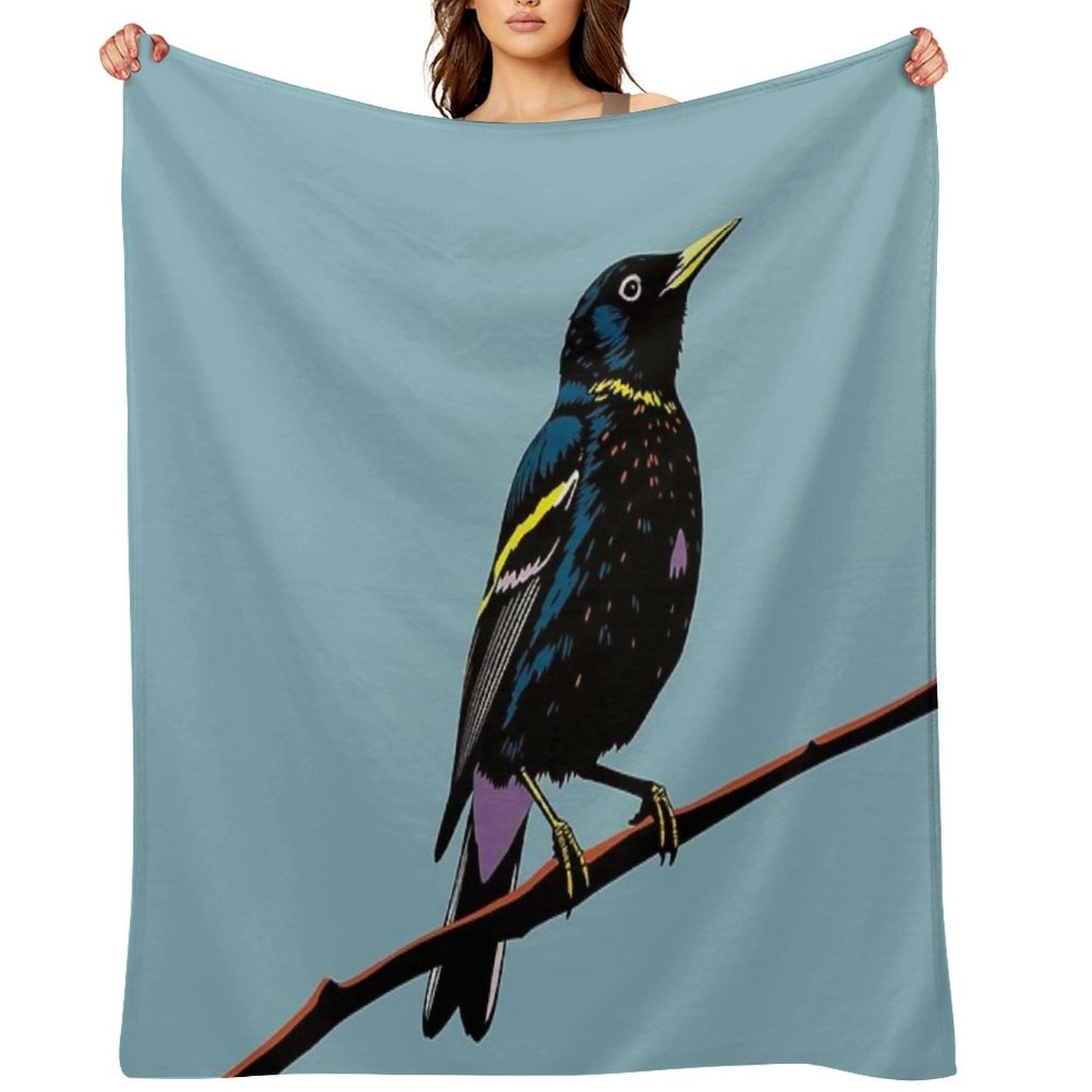 Modern Starling on Branch Pop Art Illlustration Multi-functional Throw Blanket