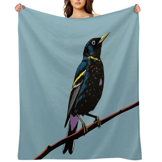 Modern Starling on Branch Pop Art Illlustration Multi-functional Throw Blanket