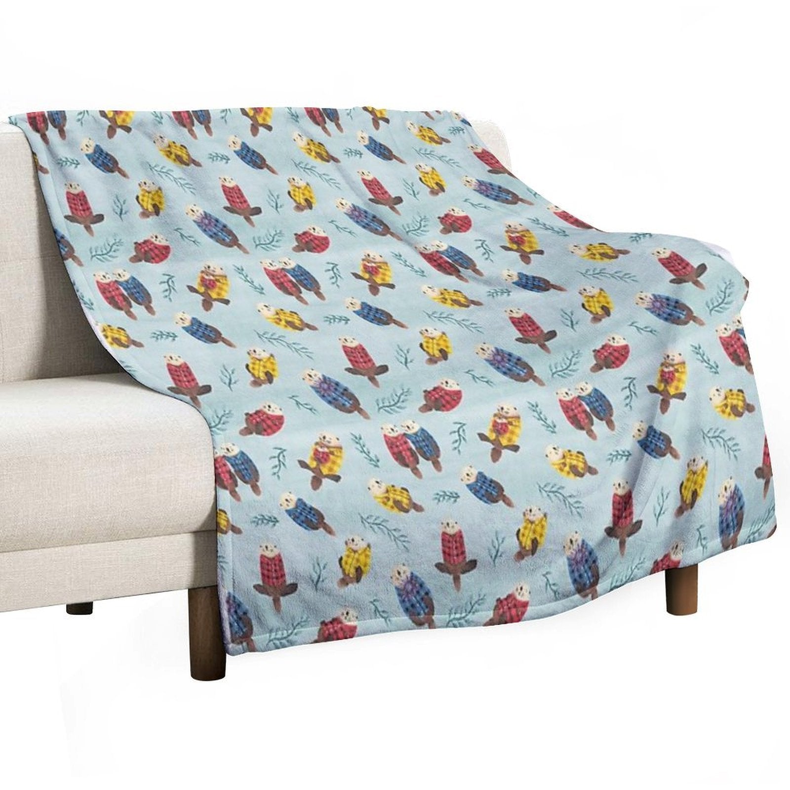 Sea Otters Wearing Plaid Lightweight Throw Blanket