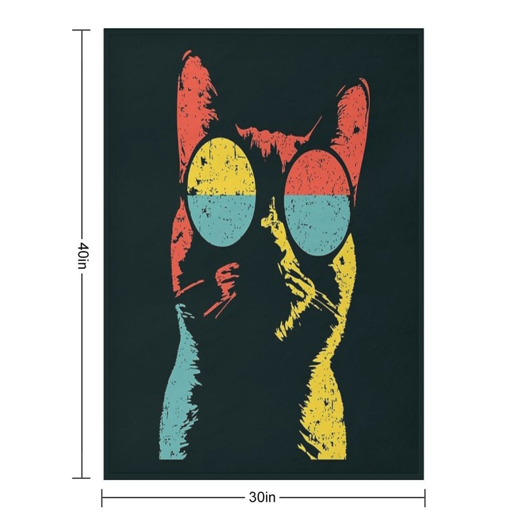 Trendy Cat in Retro Shades – Feline Cool Factor Compact Throw Blanket