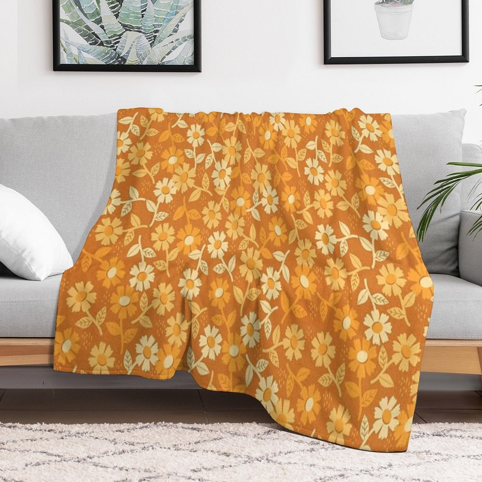Gold Floral Machine-washable Throw Blanket