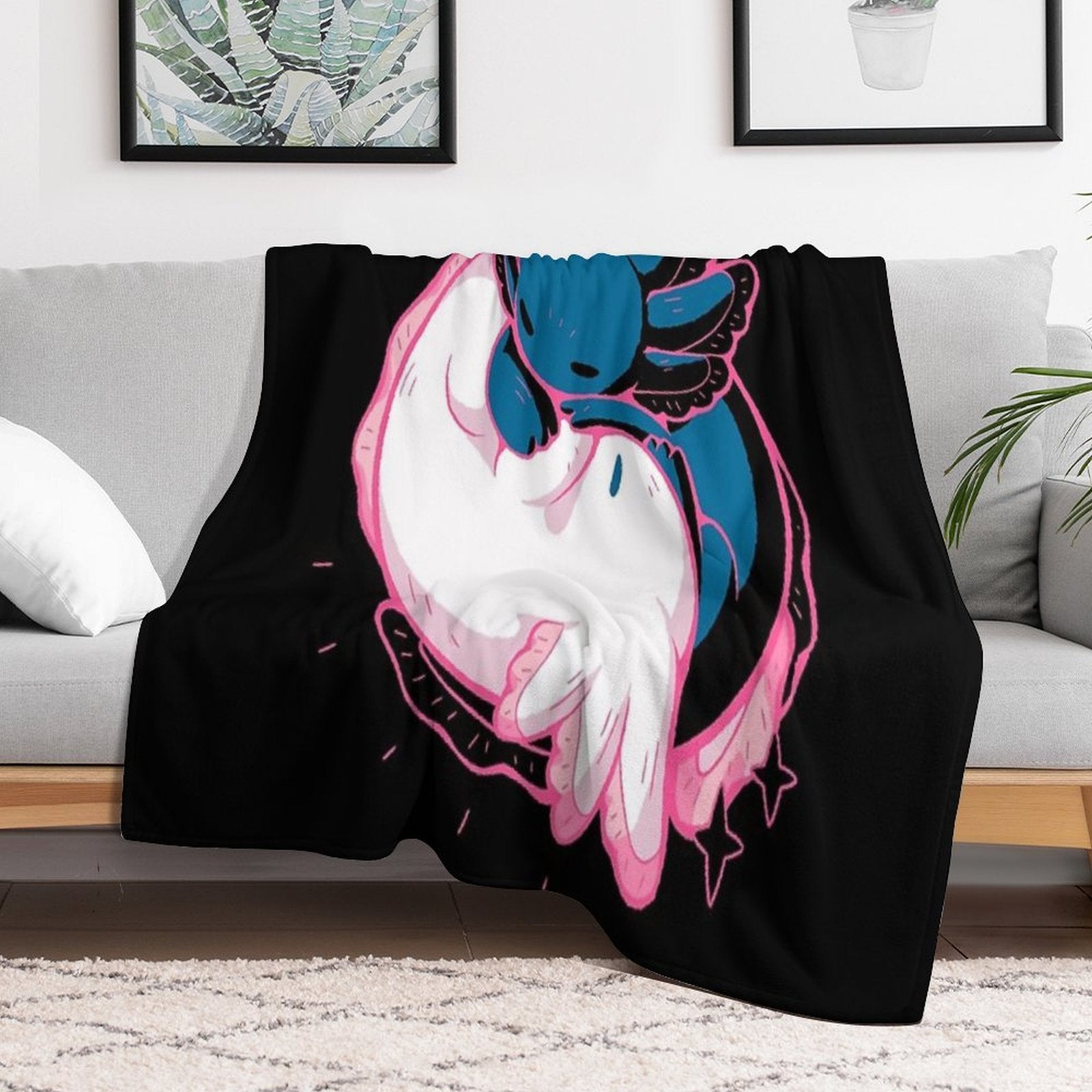 Axolotl Yin Yang Compact Throw Blanket