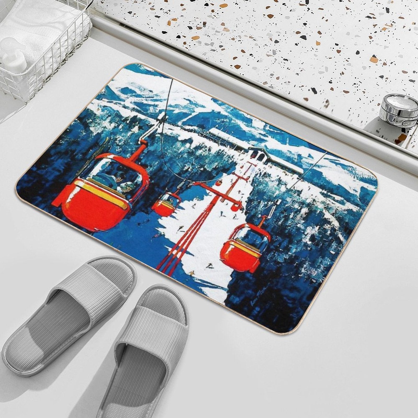 Vintage Gondola Winter Travel Ski Poster  Repositionable Bath Mat